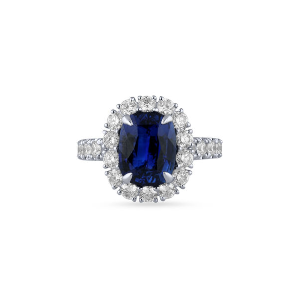 Sapphire Cushion-Cut Ring with Diamonds in White Gold